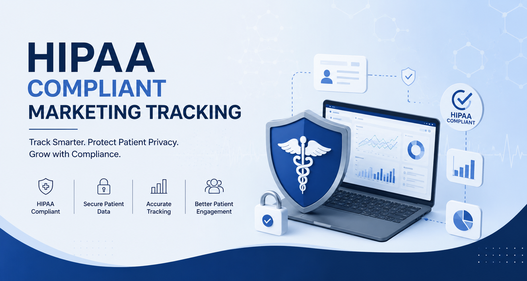 Practice owner reviewing HIPAA compliant marketing tracking setup on a laptop